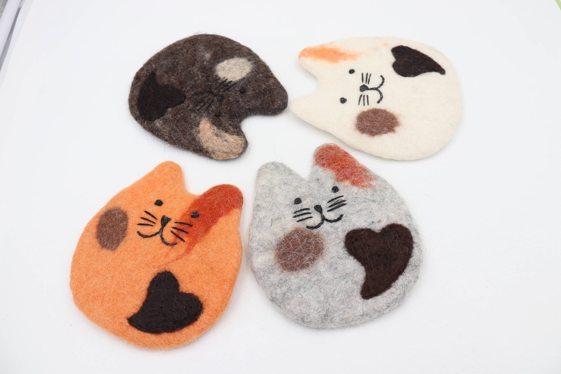 Handmade Felt Coffee Cup Mug Table Mat Coasters - Fatty Cat