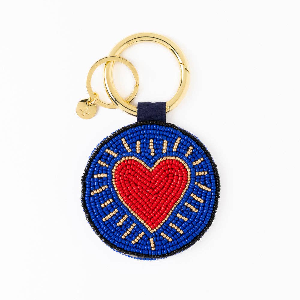 INK + ALLOY - Kelsey Evil Eye Seed Bead Bag Charm Key Ring Royal Blue