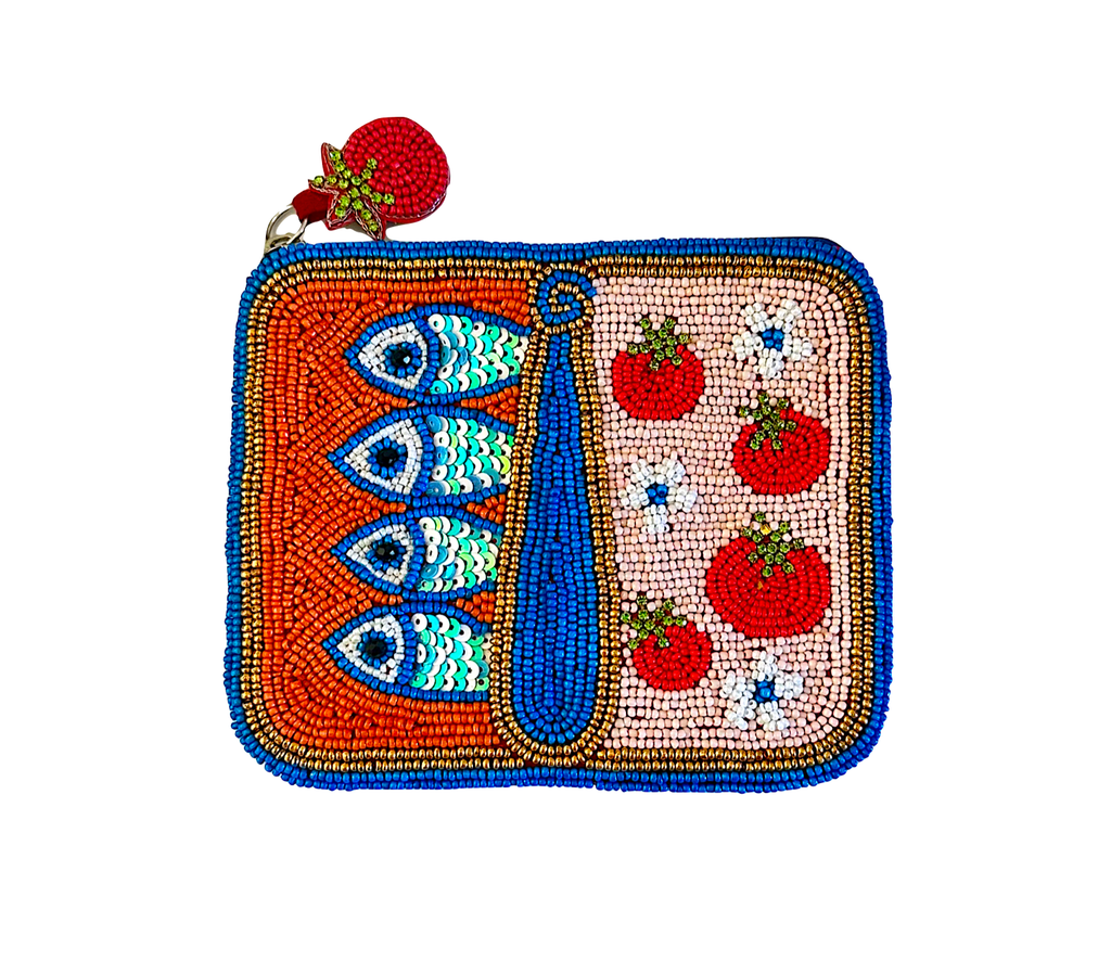 Sardines in Tin Can Tomato Coin Purse, Beaded Bag