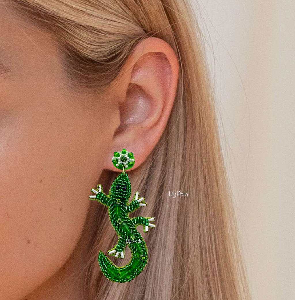 Beaded Lizard Earring, Seed Bead