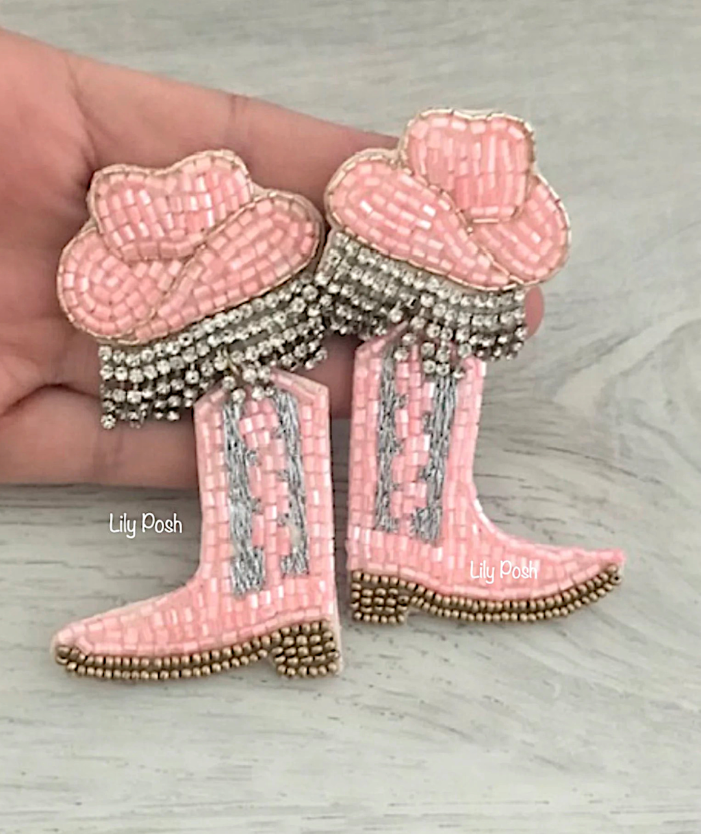 Cowboy Boots Earring, Rhinestone Western Seed Bead Earring