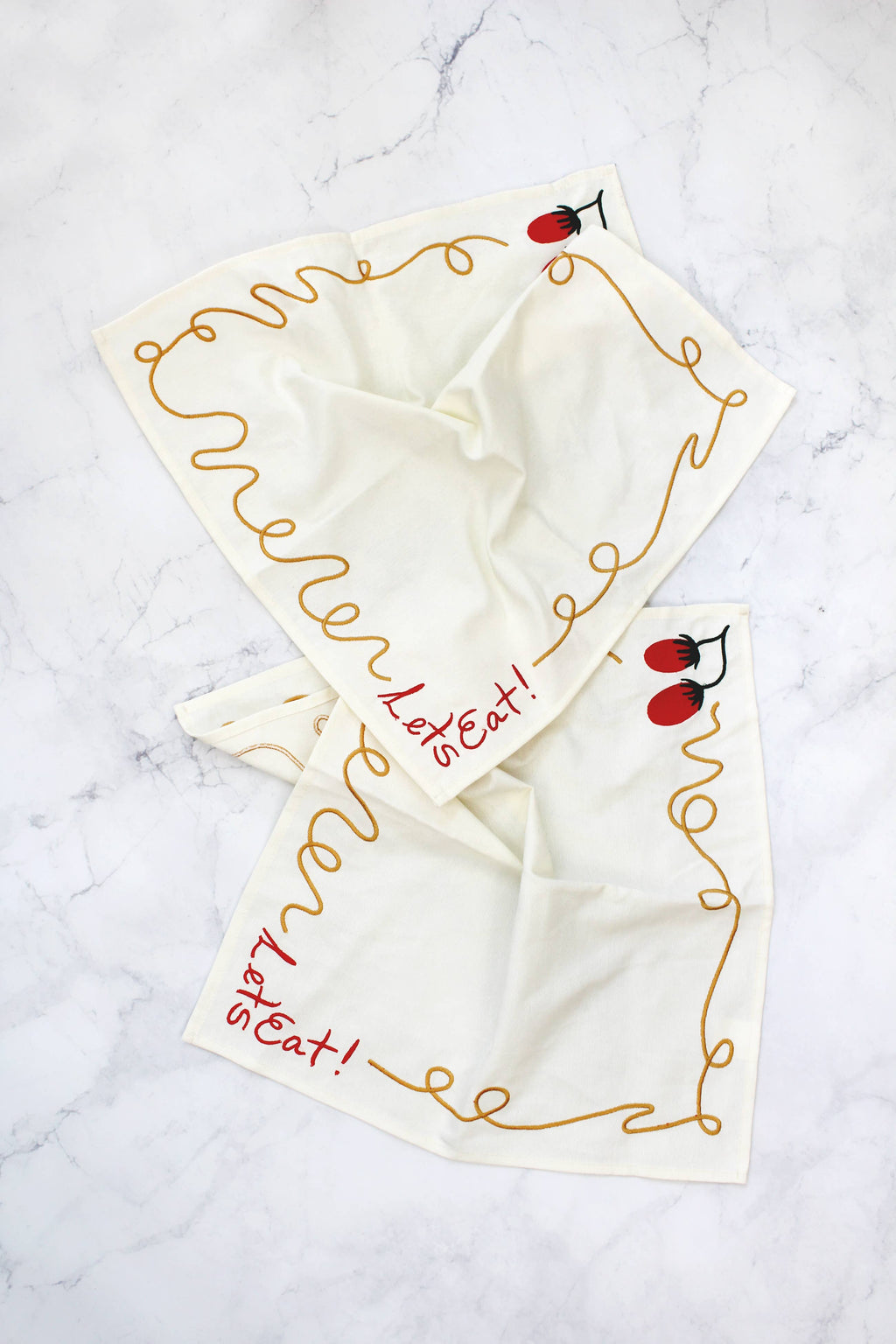 Calhoun & Co. - Let's Eat! Embroidered Pasta Tomato Napkins
