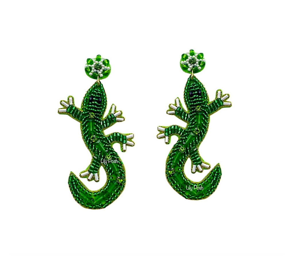 Beaded Lizard Earring, Seed Bead