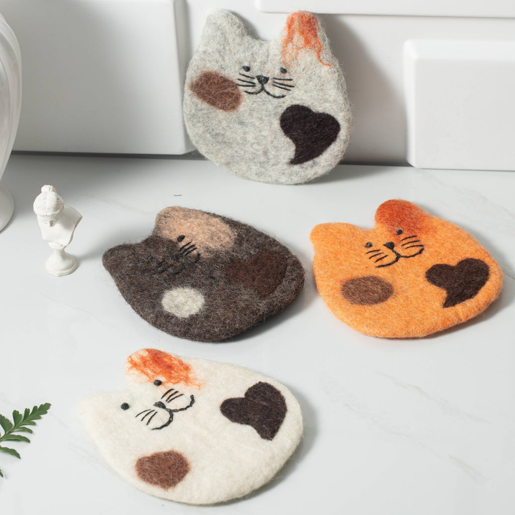 Handmade Felt Coffee Cup Mug Table Mat Coasters - Fatty Cat