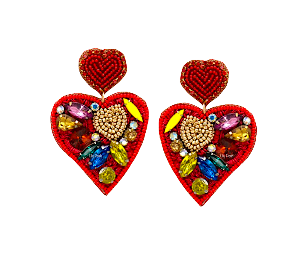 Heart Earring, Seed Bead Heart Earring
