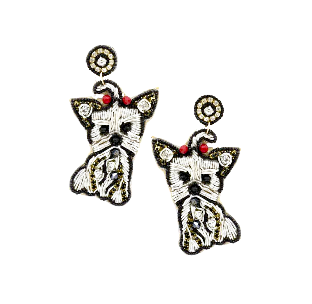 Yorkshire Terrier Dog Earring, Yorkie Seed Bead Earring 