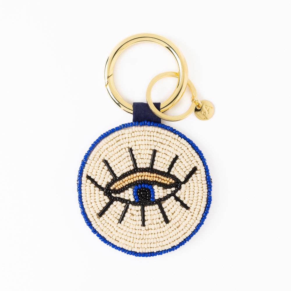 INK + ALLOY - Kelsey Evil Eye Seed Bead Bag Charm Key Ring Royal Blue