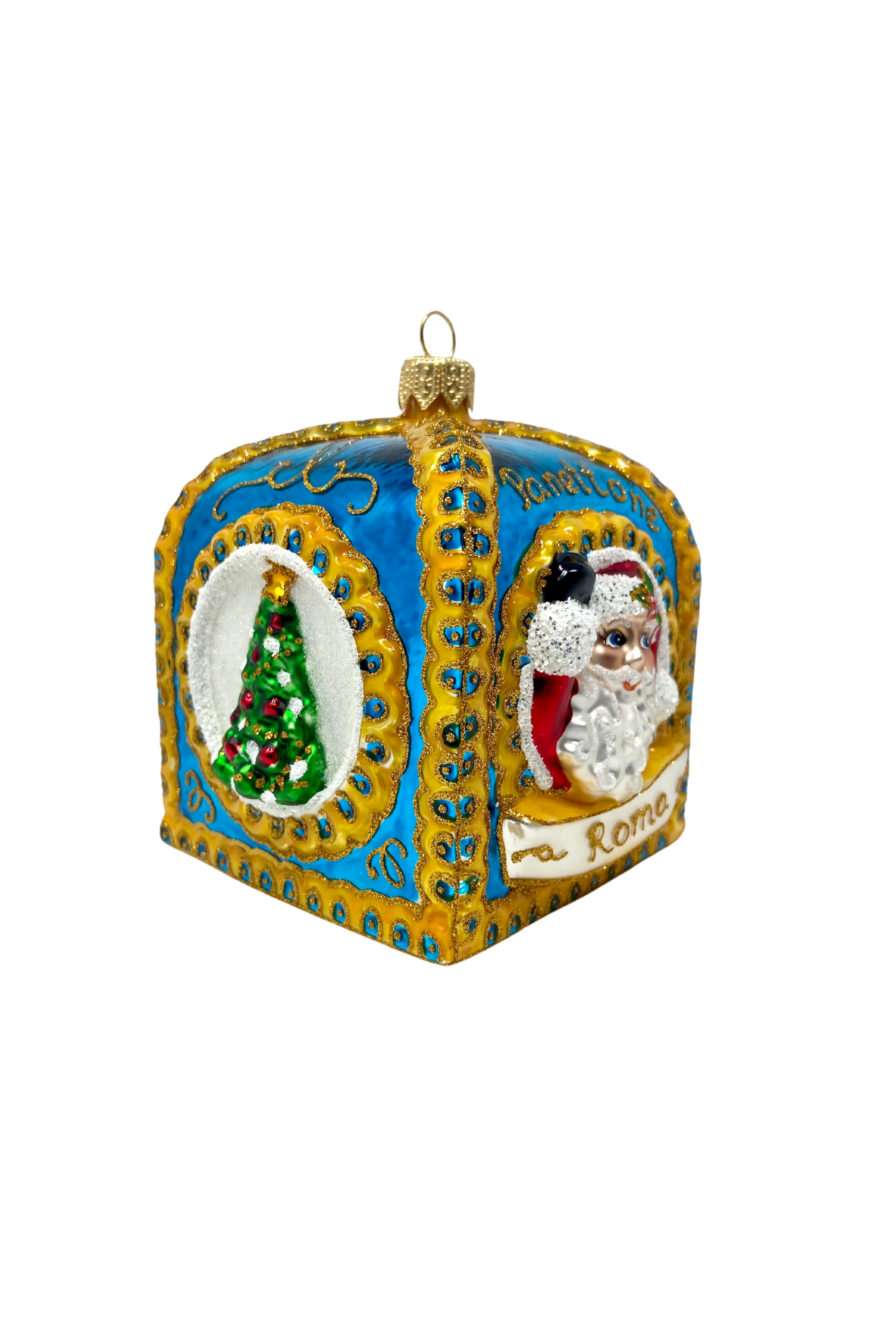 Kenzies of London - Blue Panettone Box Holiday Polish Glass Christmas Ornament