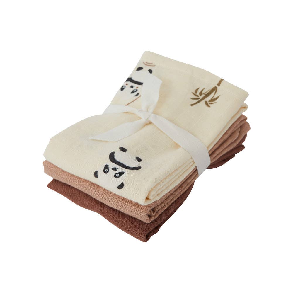 OYOY LIVING DESIGN - Muslin Square - Panda - 3 Pcs/Pack - Vanilla
