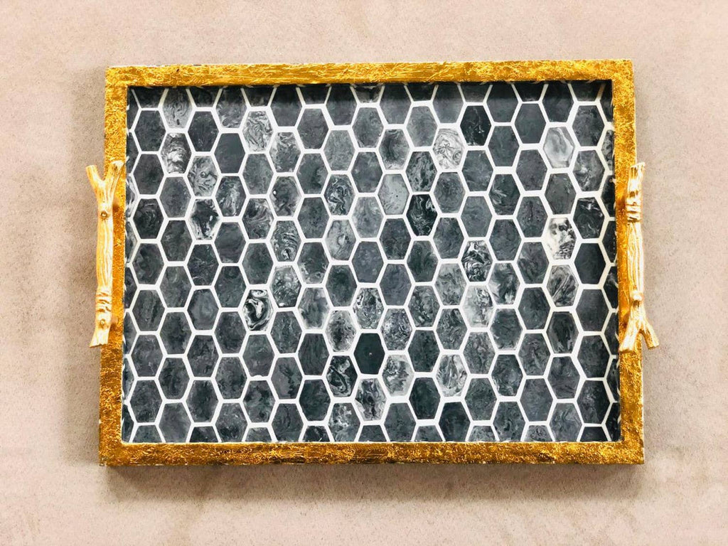 Grey Resin Decorative Tray- Large