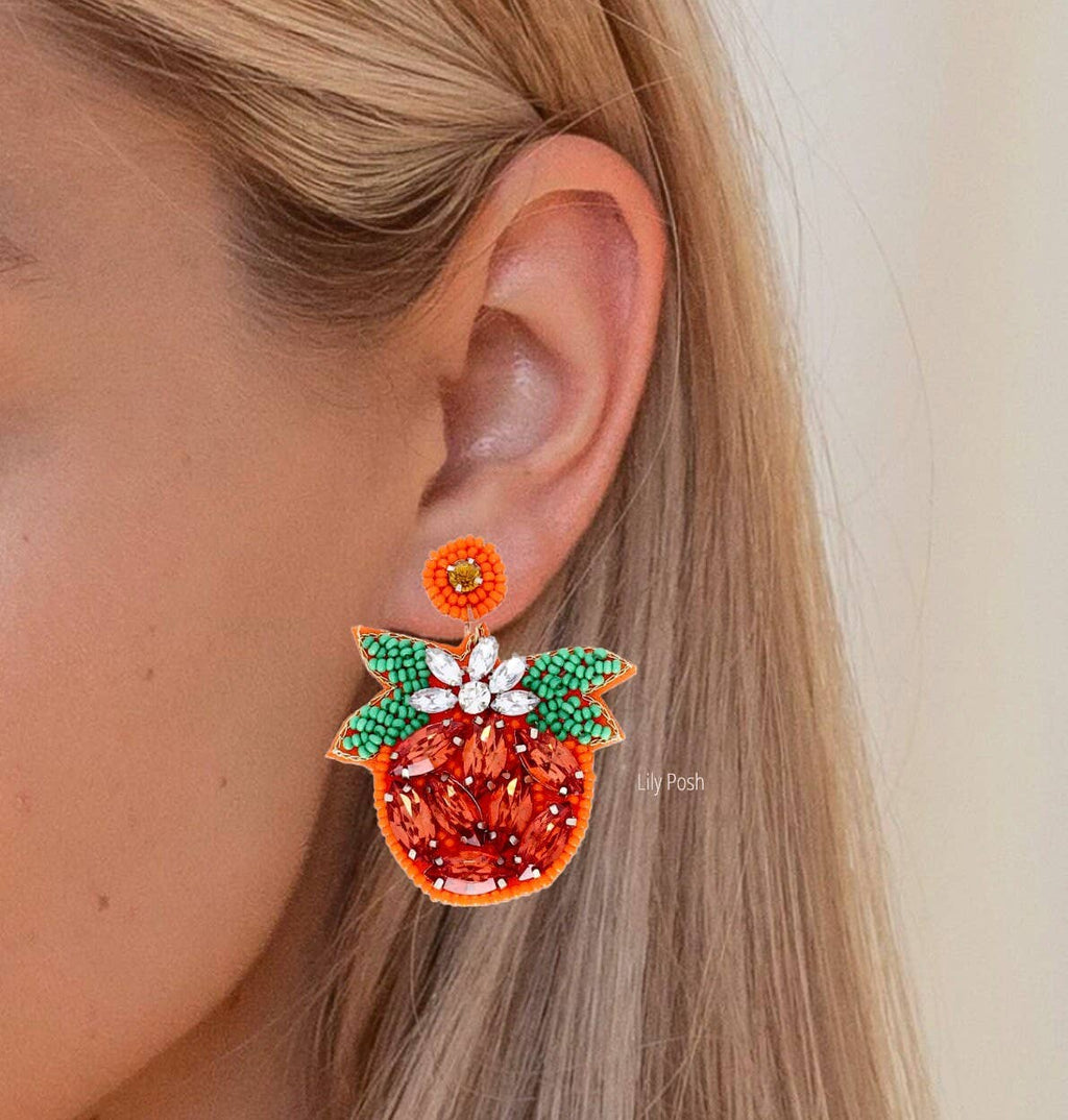 Beaded Pumpkin Earring, Seed Bead Fall Earring