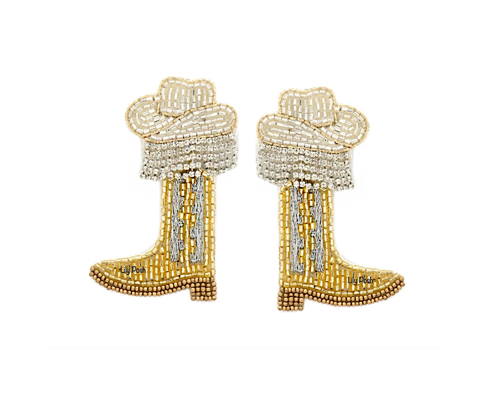 Cowboy Boots Earring, Rhinestone Western Seed Bead Earring