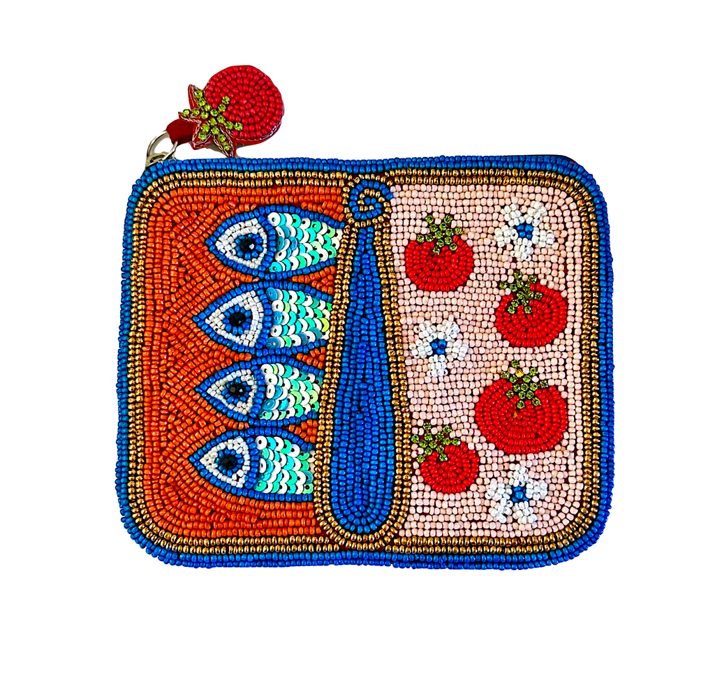 Sardines in Tin Can Tomato Coin Purse, Beaded Bag