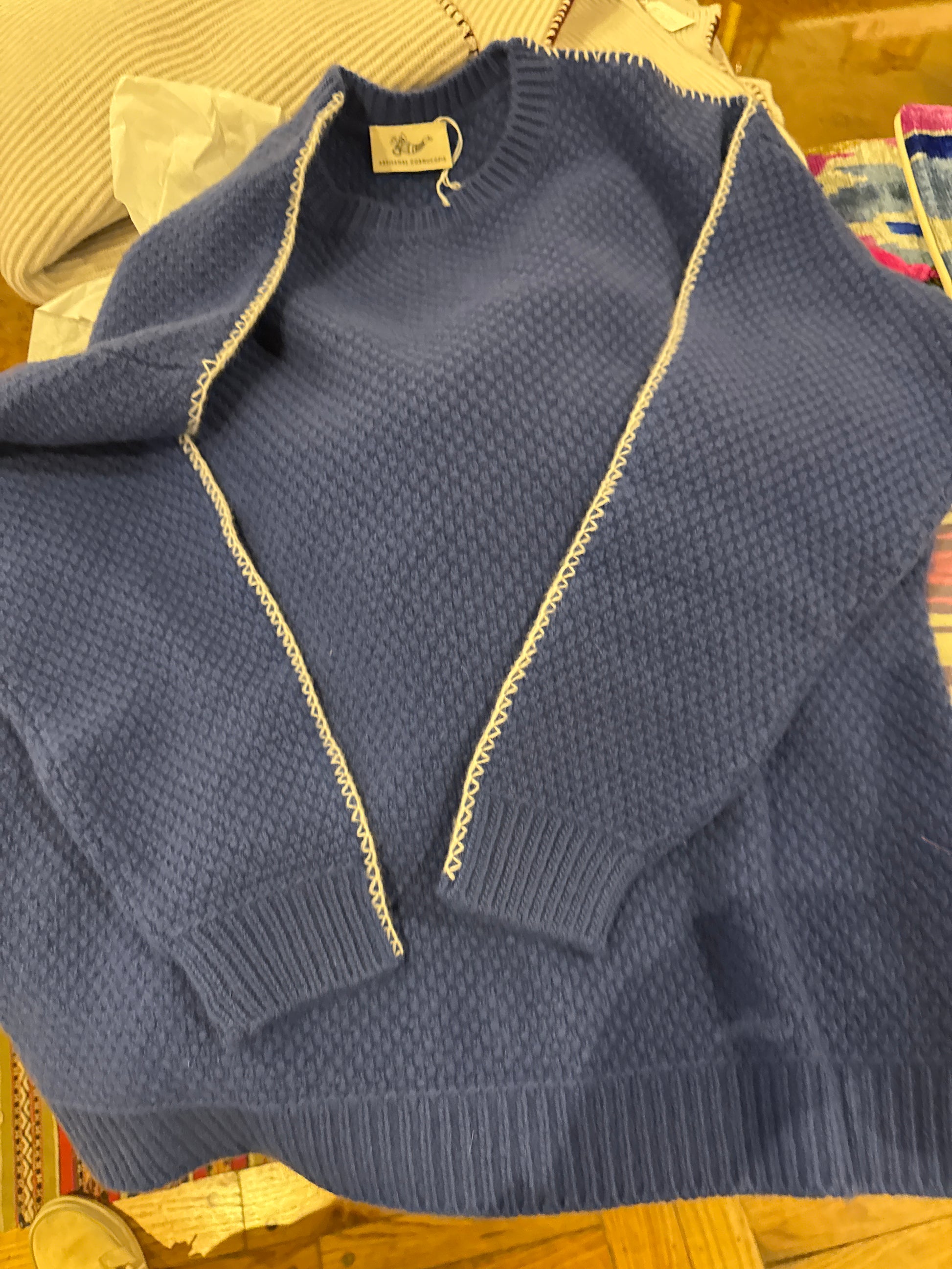 Artisanal Cornucopia riso pattern cashmere wool blend sweater with hand stitching detail