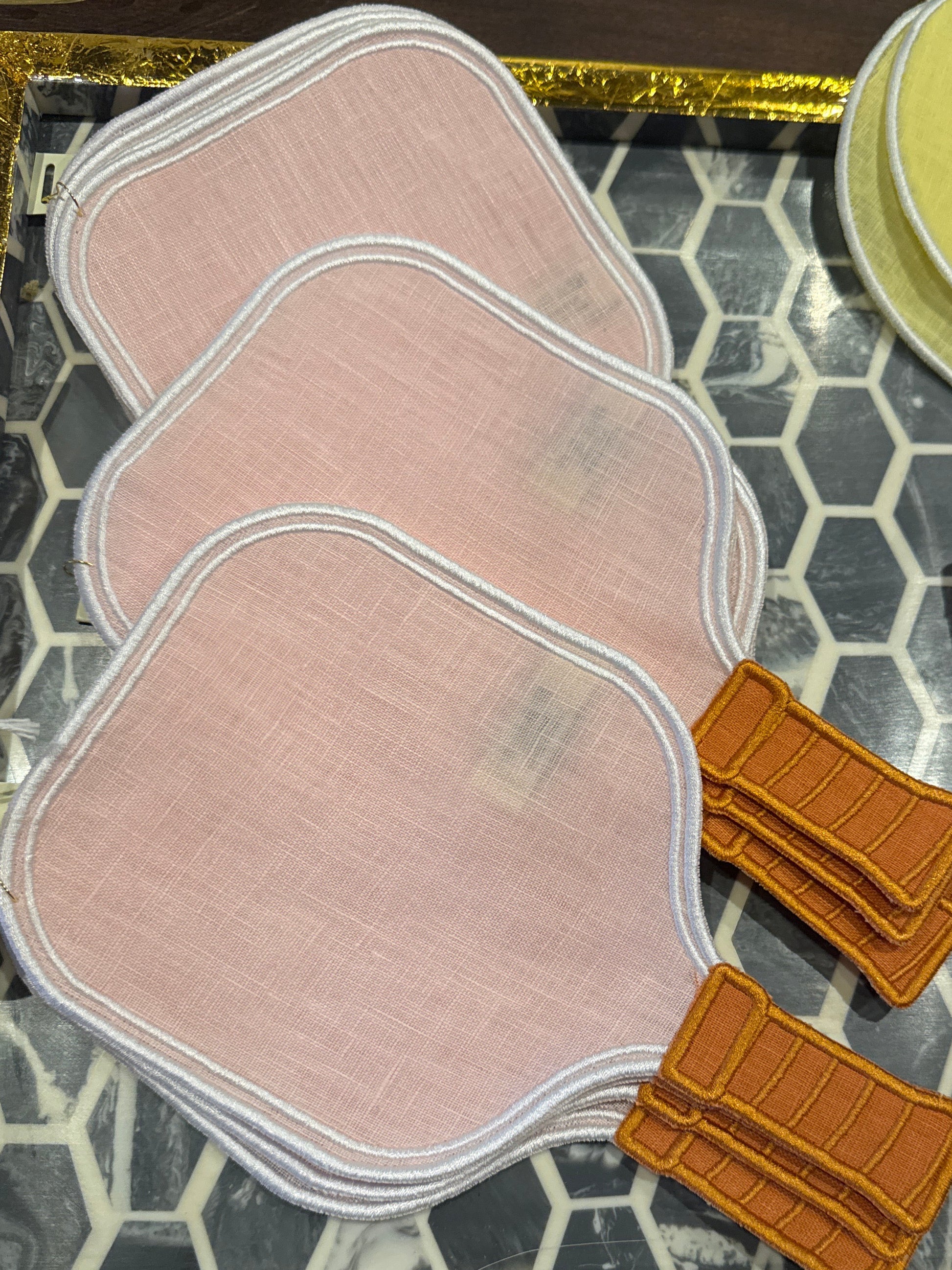 Cocktail Napkins - 100% linen Set of 4 pink pickleball rackets