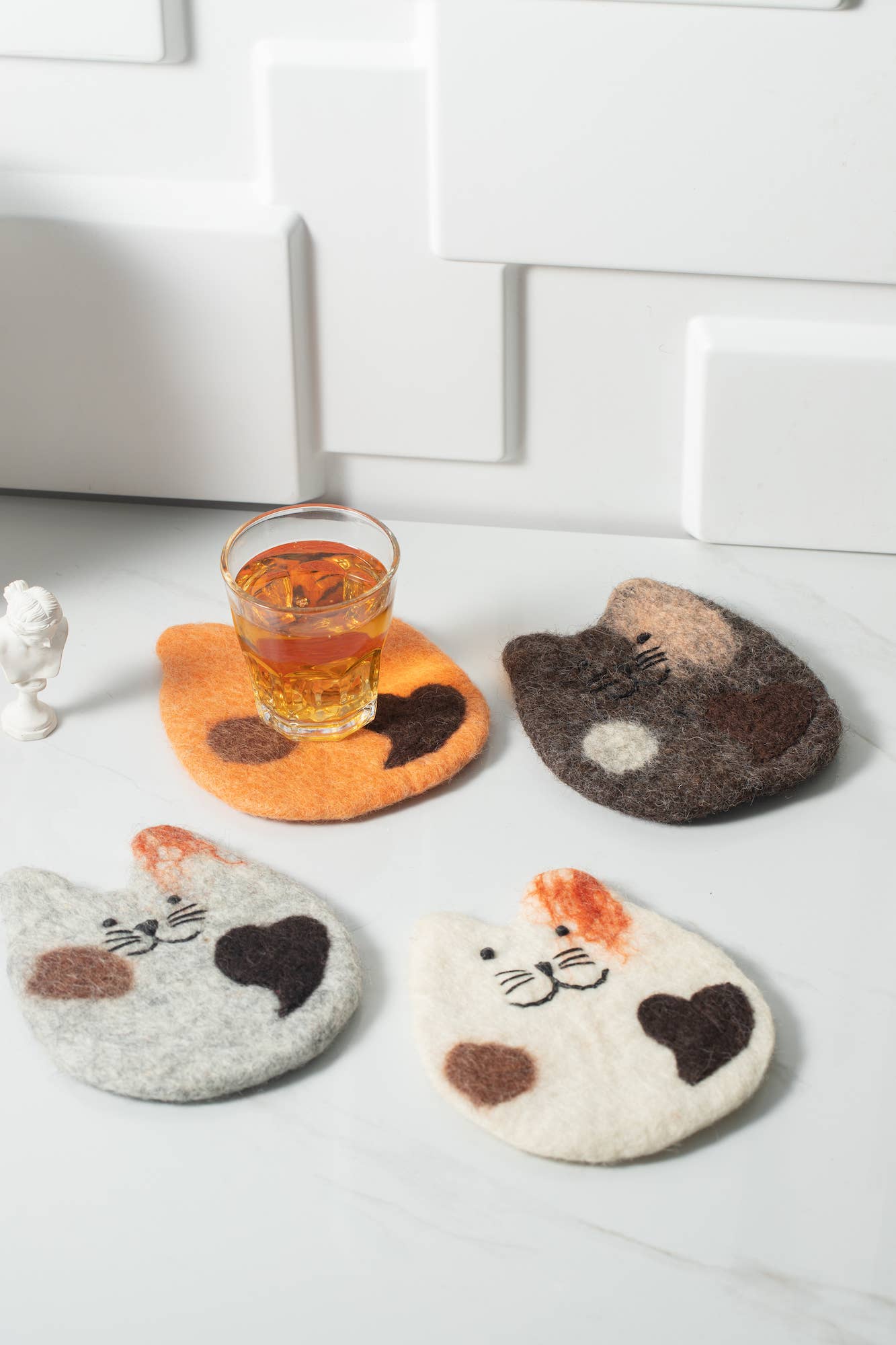 Handmade Felt Coffee Cup Mug Table Mat Coasters - Fatty Cat