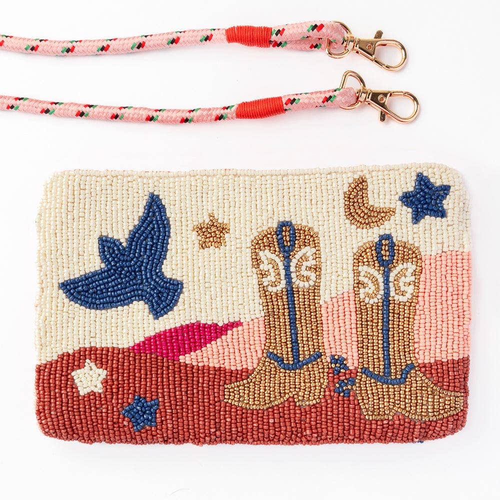 INK + ALLOY - Leila Boot Seed Bead Clutch With Strap