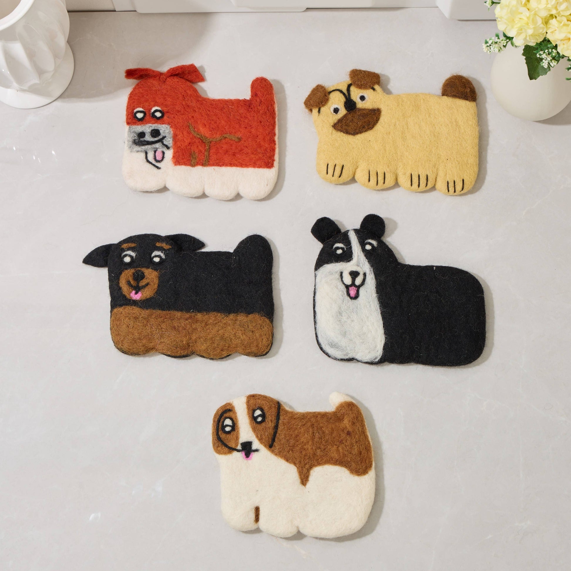 Nepal Handmade Dog Felt Coffee Cup Mug Table Mat Coasters