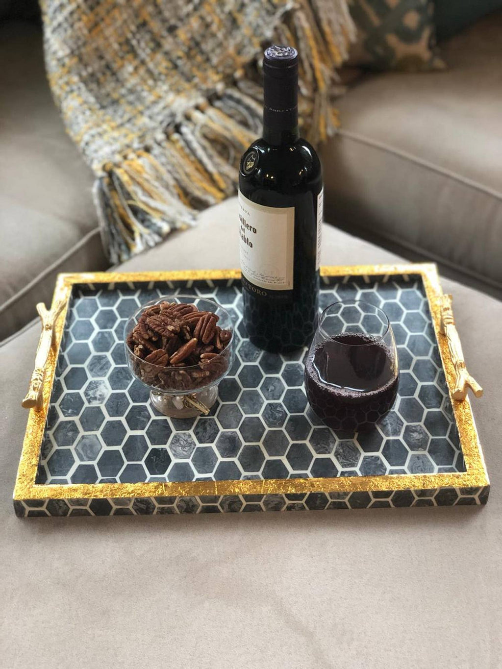 Grey Resin Decorative Tray- Large