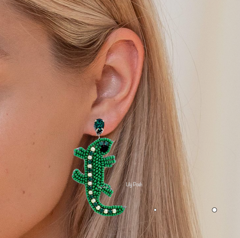 Beaded Lizard Earring, Seed Bead