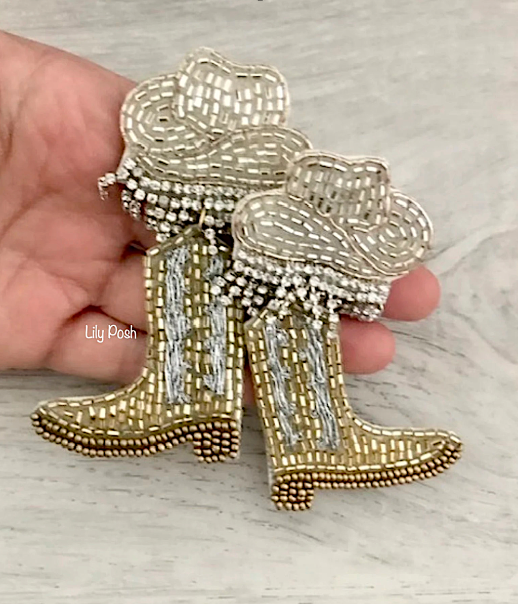 Cowboy Boots Earring, Rhinestone Western Seed Bead Earring