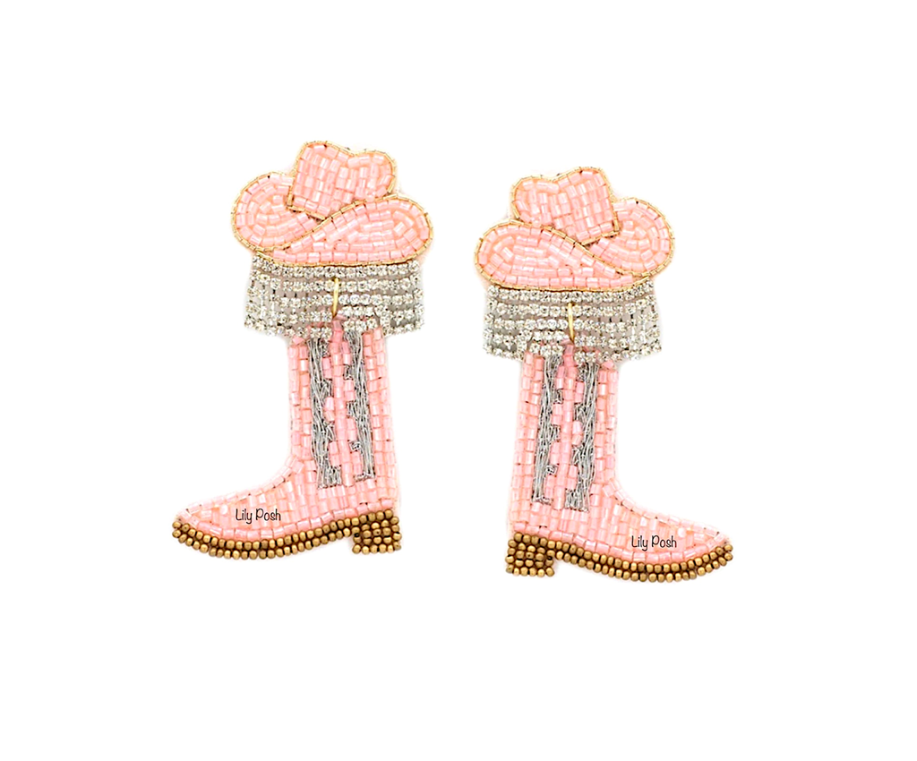 Cowboy Boots Earring, Rhinestone Western Seed Bead Earring