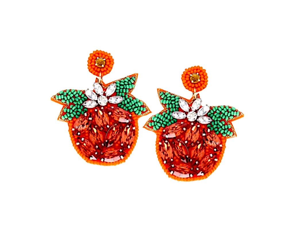 Beaded Pumpkin Earring, Seed Bead Fall Earring