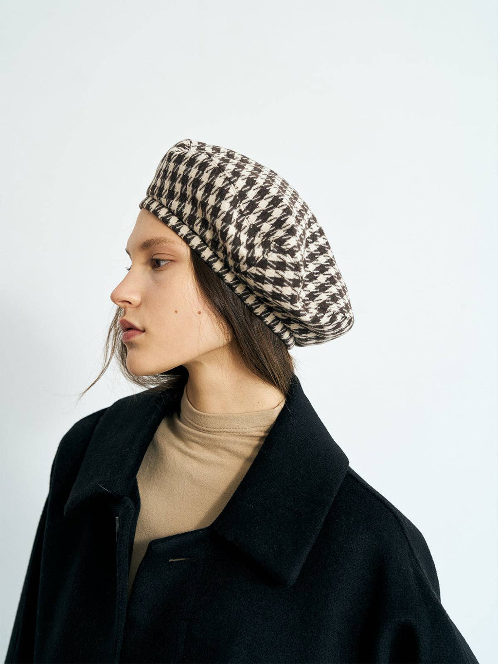 Beret Hat - Mocha checkers