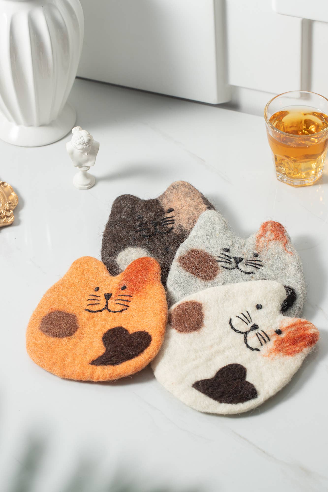 Handmade Felt Coffee Cup Mug Table Mat Coasters - Fatty Cat
