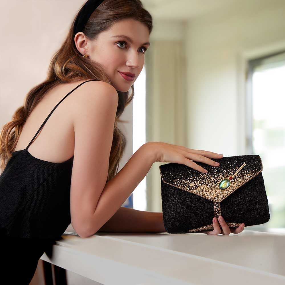 Olive You Beaded Martini Glass Crossbody Clutch