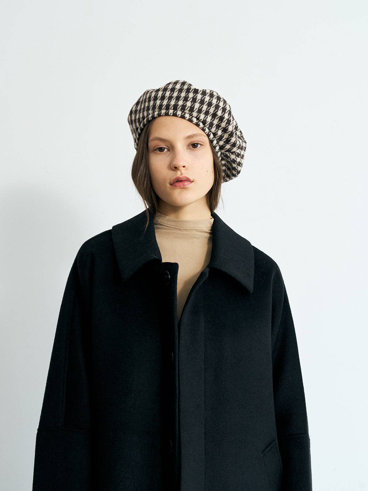 Beret Hat - Mocha checkers