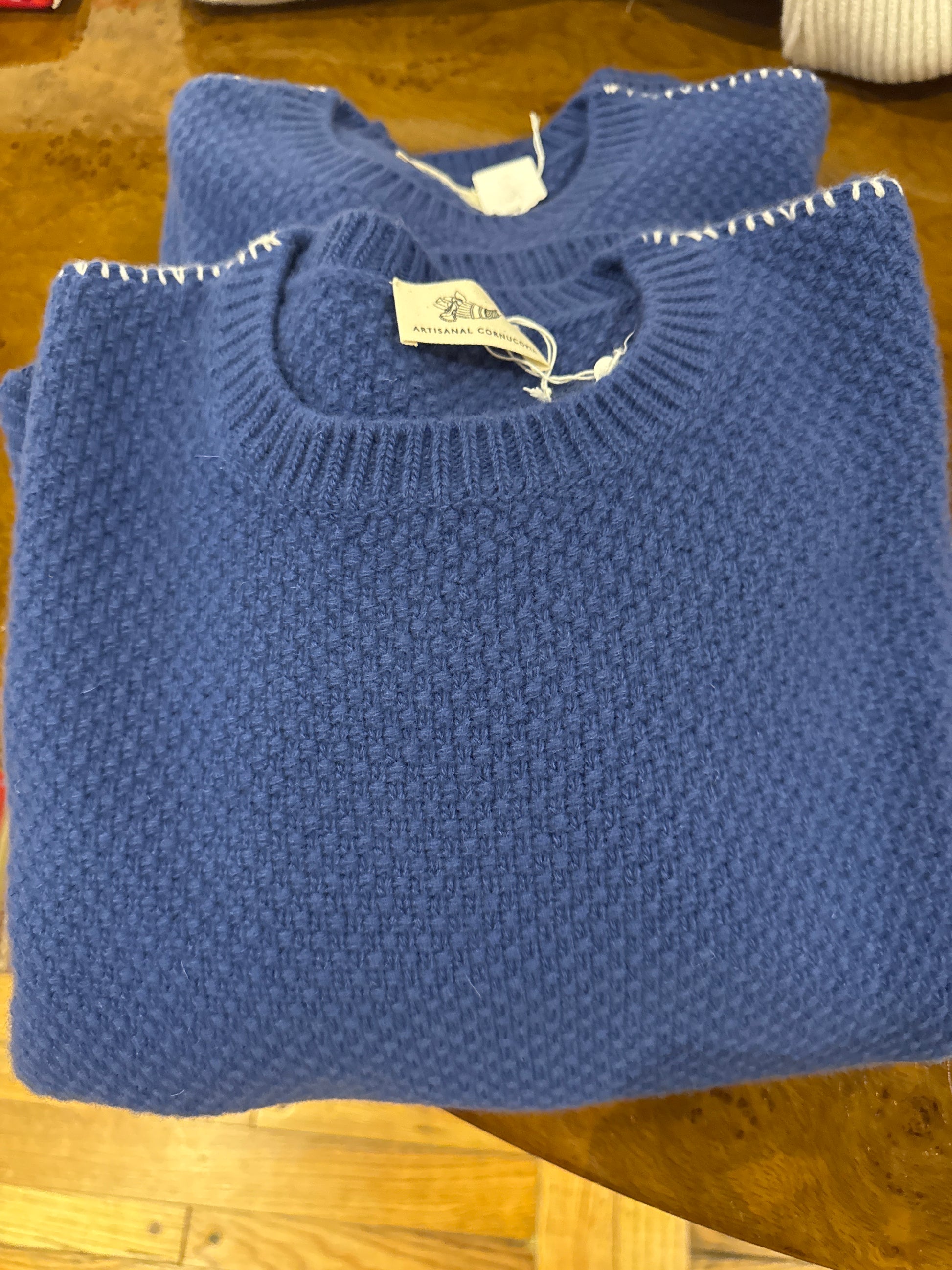 Artisanal Cornucopia riso pattern cashmere wool blend sweater with hand stitching detail