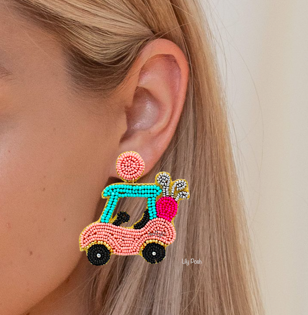 Golf Cart Seed Bead Earring Golf Earring