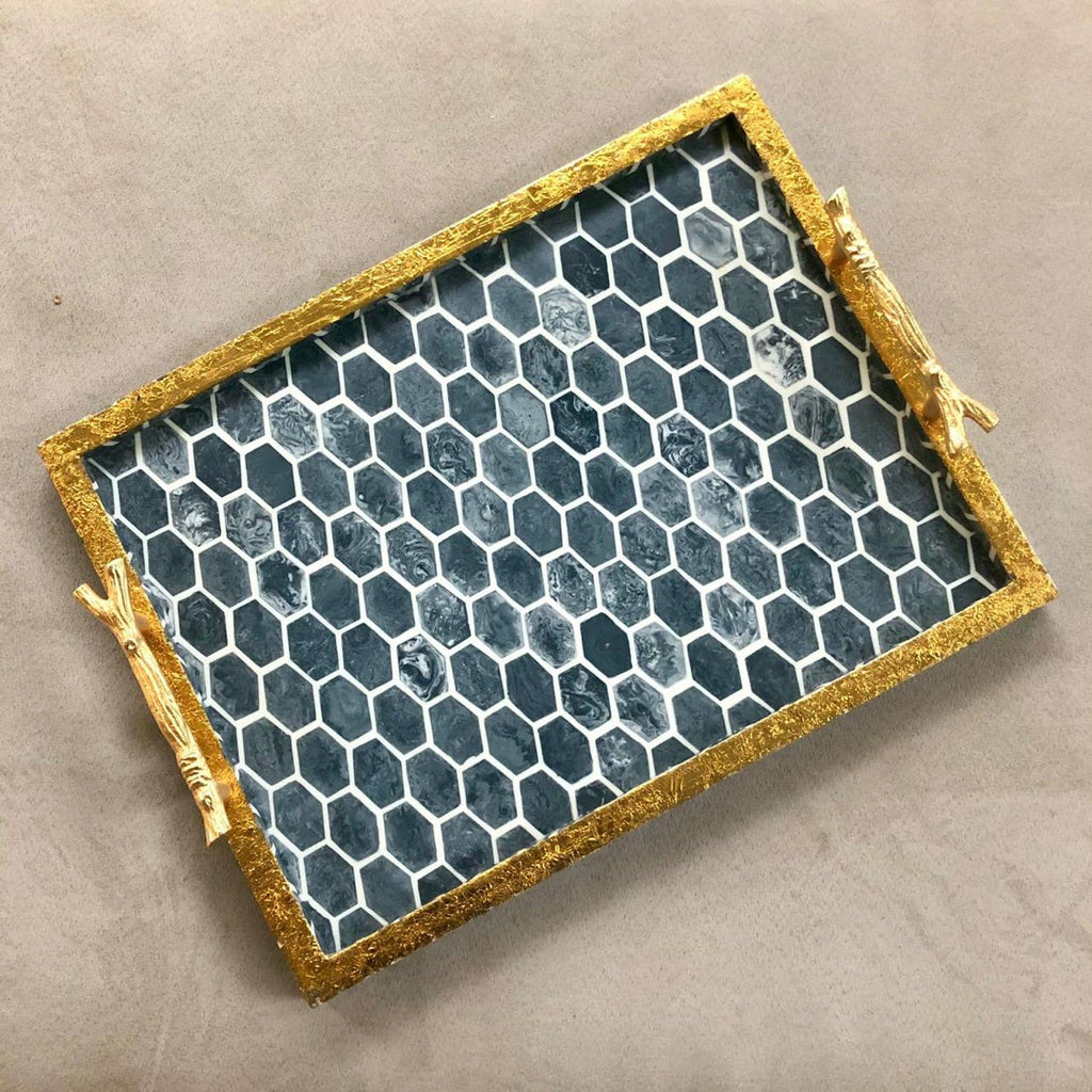 Grey Resin Decorative Tray- Large