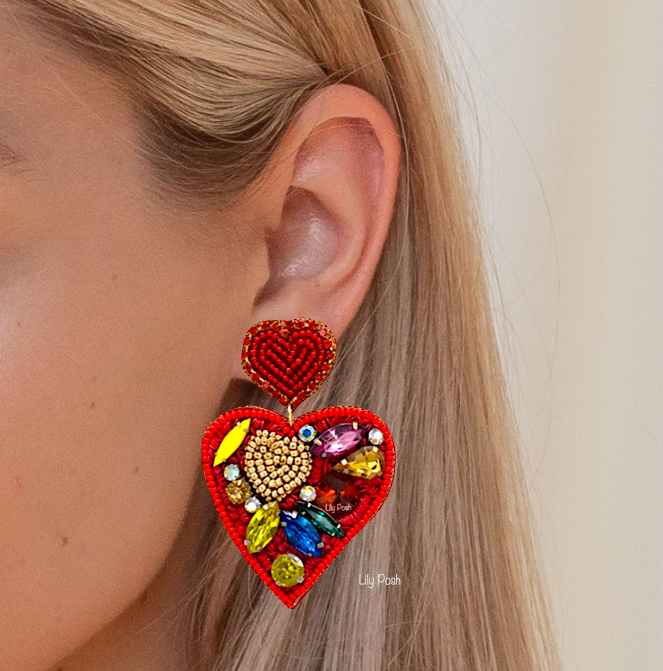 Heart Earring, Seed Bead Heart Earring