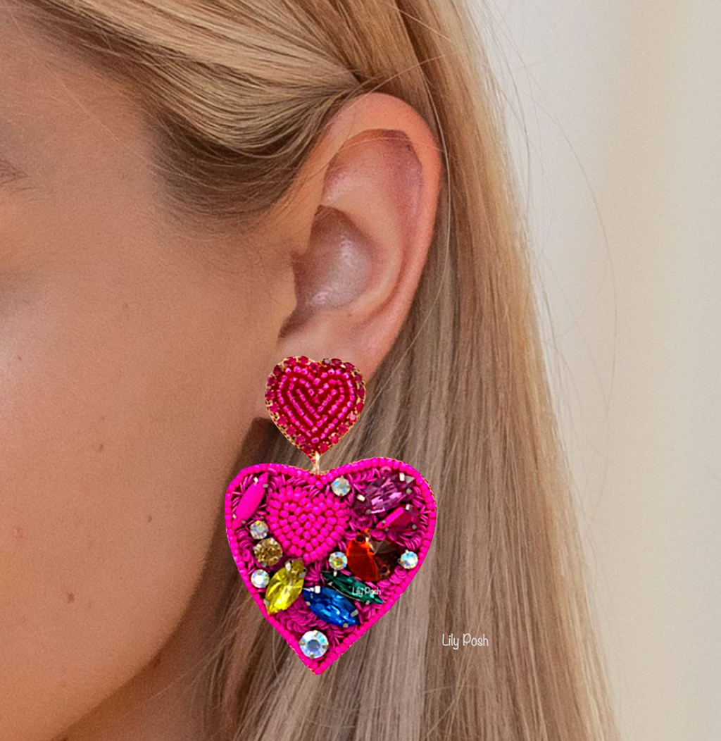 Heart Earring, Seed Bead Heart Earring