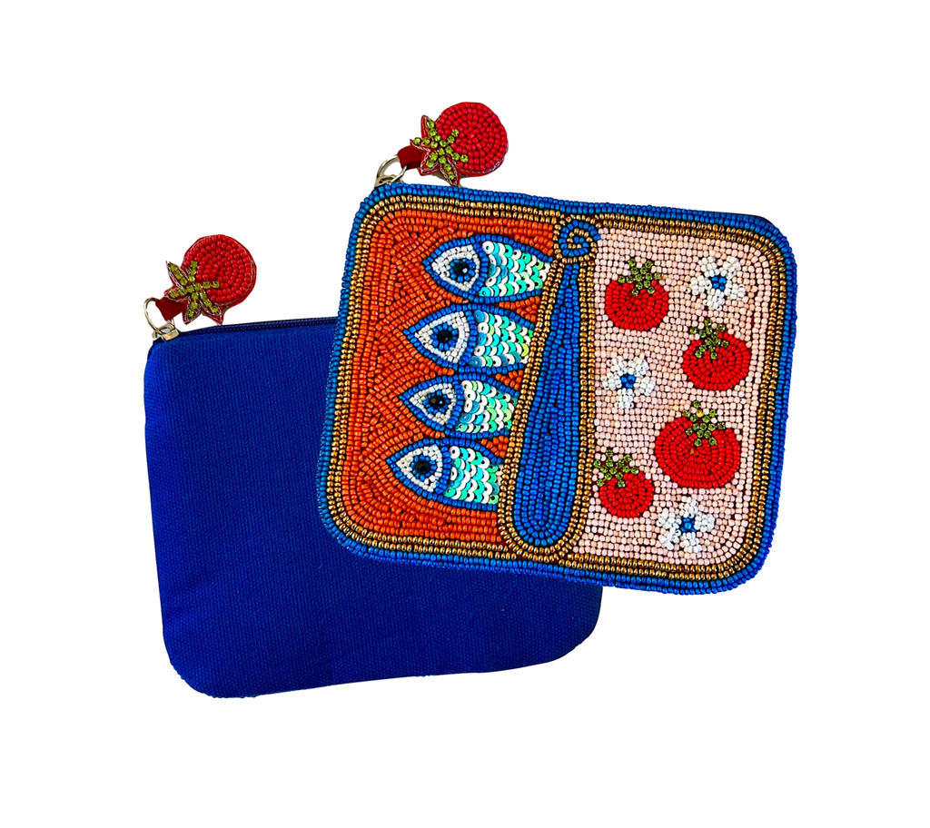 Sardines in Tin Can Tomato Coin Purse, Beaded Bag