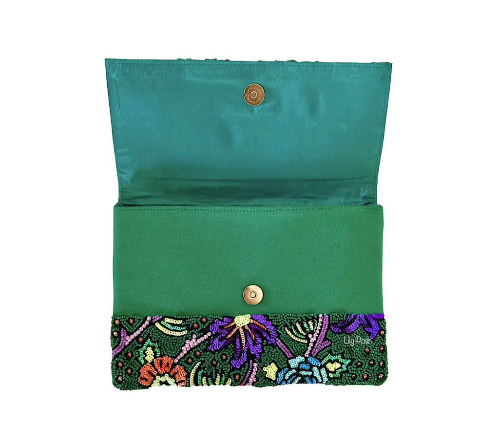 Beaded Floral Clutch Crossbody Bag