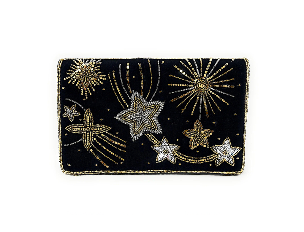 Velvet Starburst Clutch Crossbody Bag, Beaded Bag