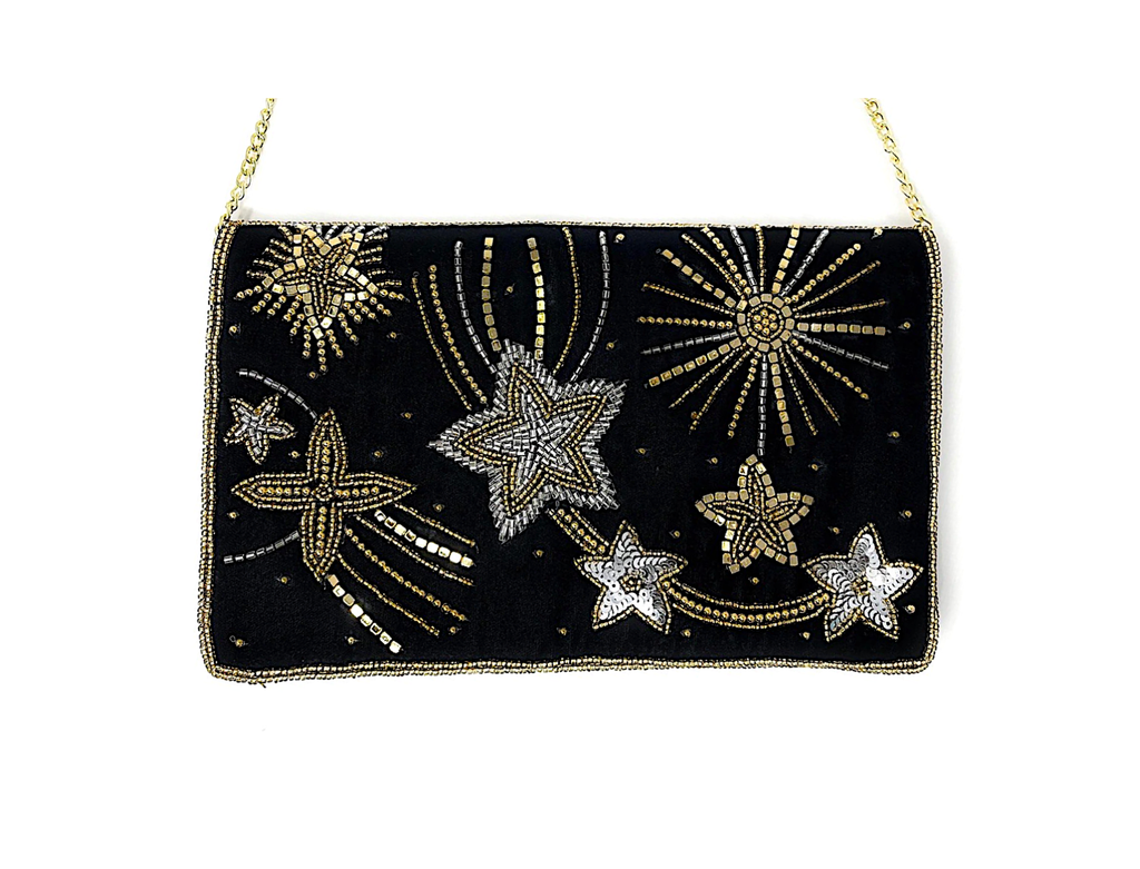 Velvet Starburst Clutch Crossbody Bag, Beaded Bag