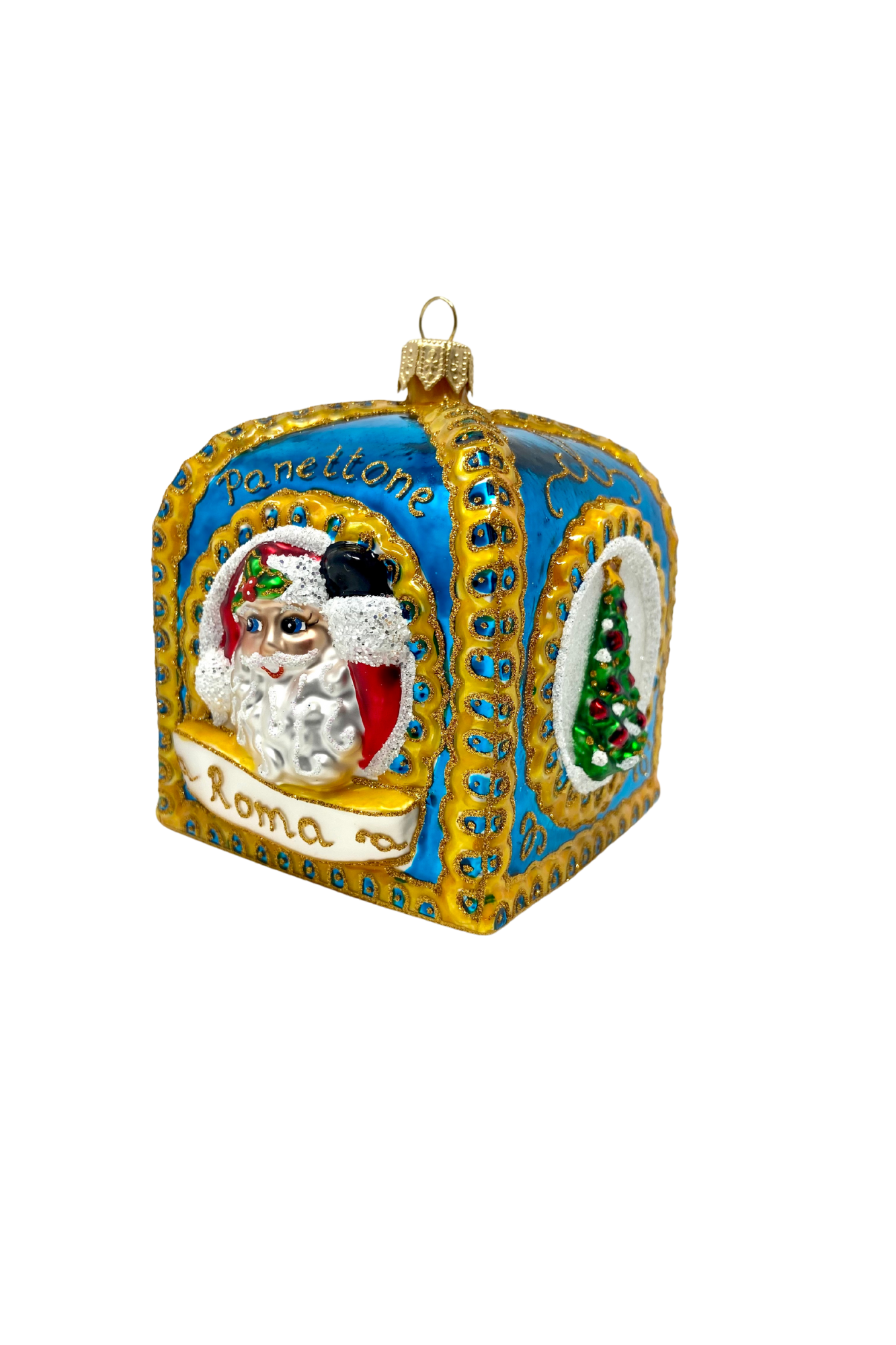 Kenzies of London - Blue Panettone Box Holiday Polish Glass Christmas Ornament