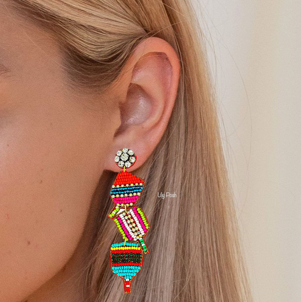 Pickleball Racket Seed Bead Earring