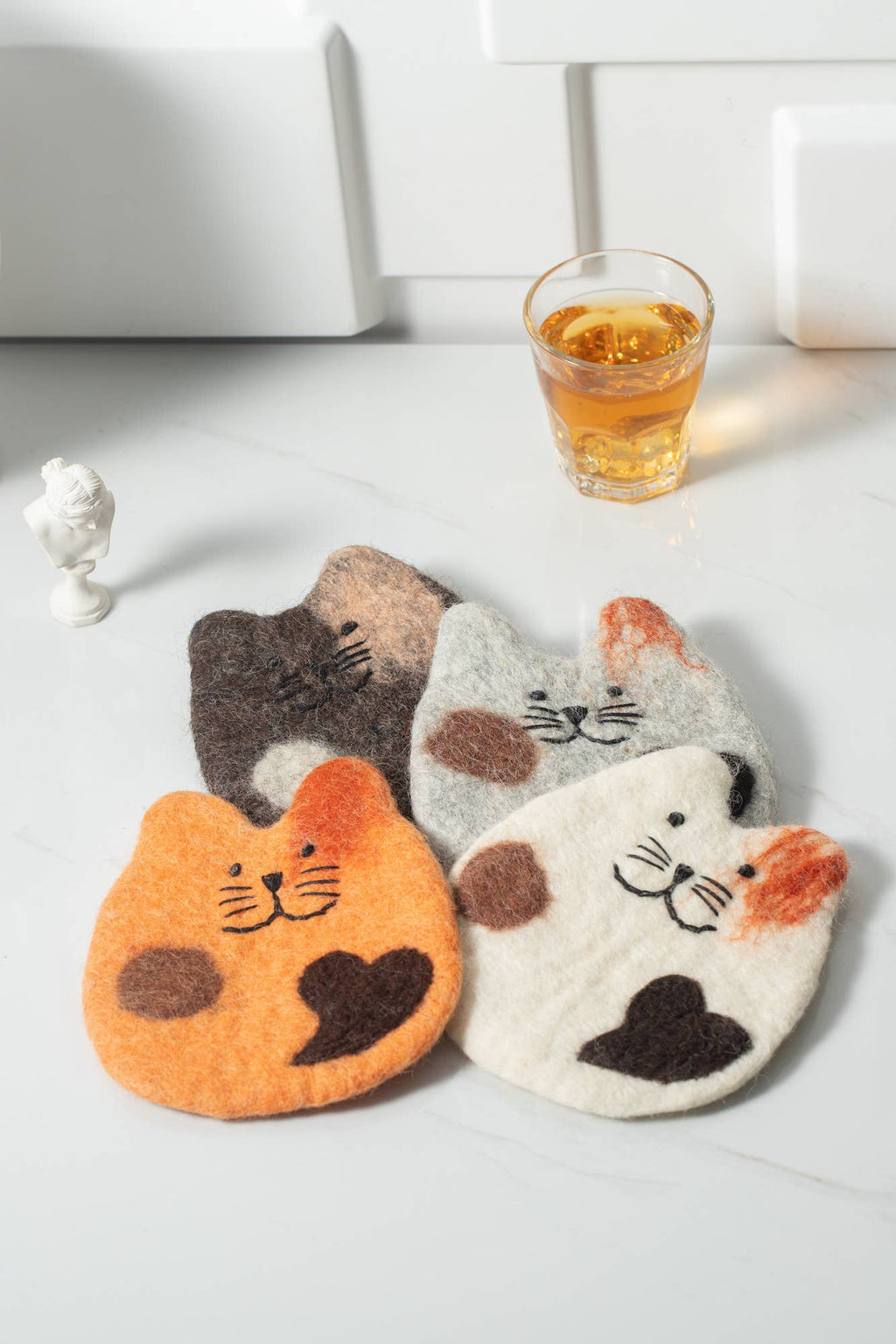 Handmade Felt Coffee Cup Mug Table Mat Coasters - Fatty Cat