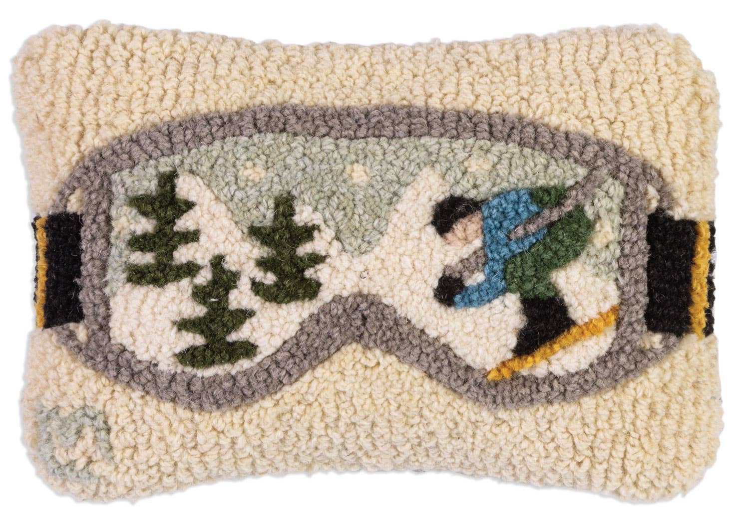 Artisan decorative pillow Ski Goggles 8x12 winter hooked wool pillow